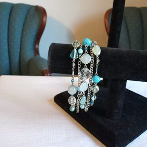 Bracelet Unique 5-Strand 8" to 9" Bead Clear Light Blue Jade Green EUC-Item #215